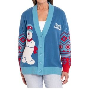 Frosty The snowman Sweater Cardigan Large Button Up Vneck